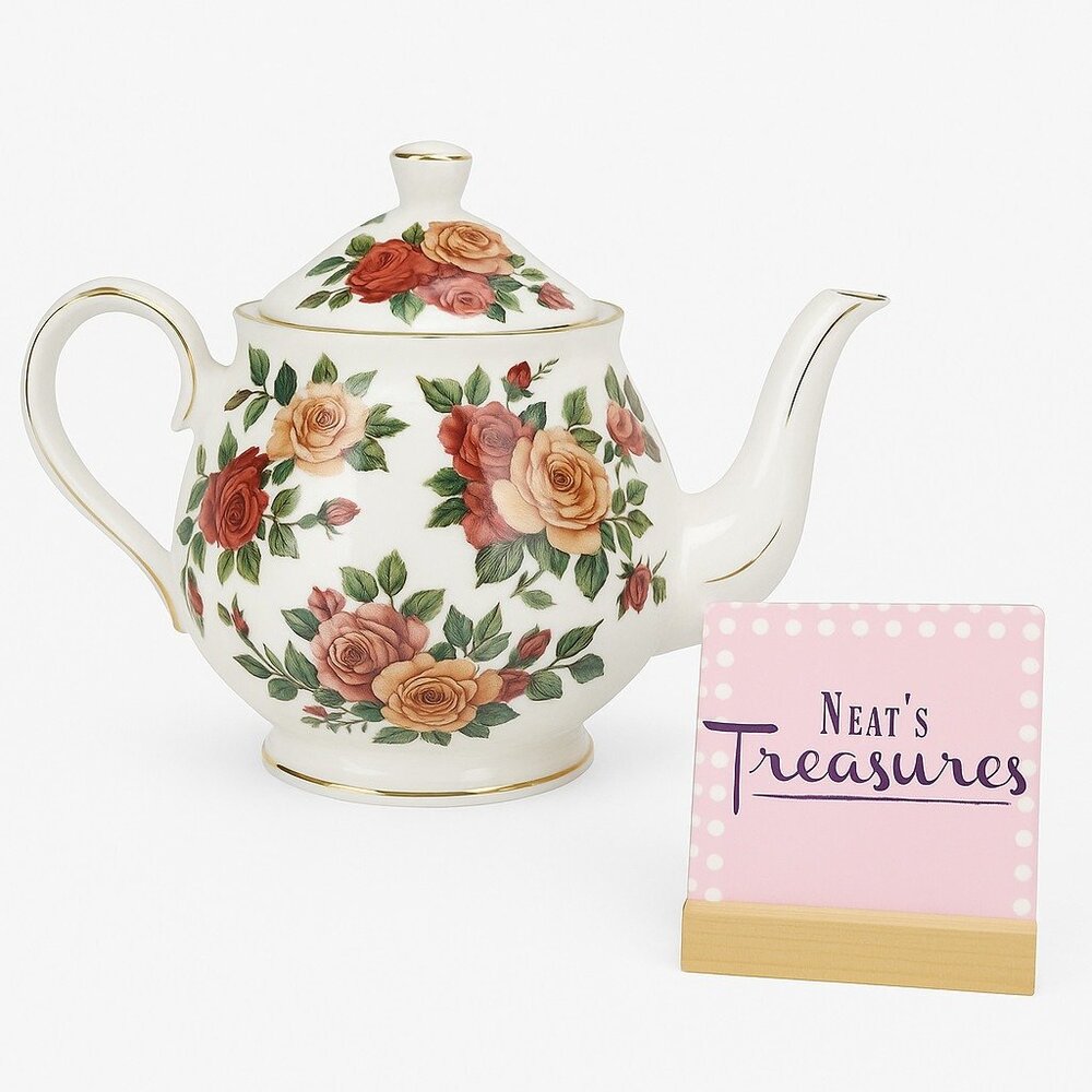 The Queen's Treasures ANTIQUE ROSE Pink Yellow Fine China 4 Cup Lidded Tea Pot